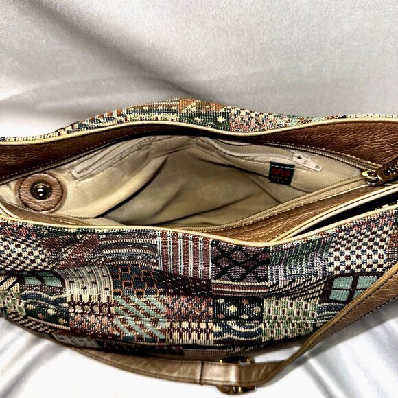 SAS Patchwork Tapestry Shoulder Bag Boho Cottagecore Metallic Gold Vintage - Picture 10 of 13